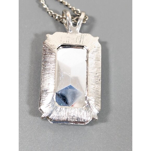 Red Rhinestone Initial Letter M Rectangle Solitaire Pendant necklace Silver Tone - Picture 7 of 8